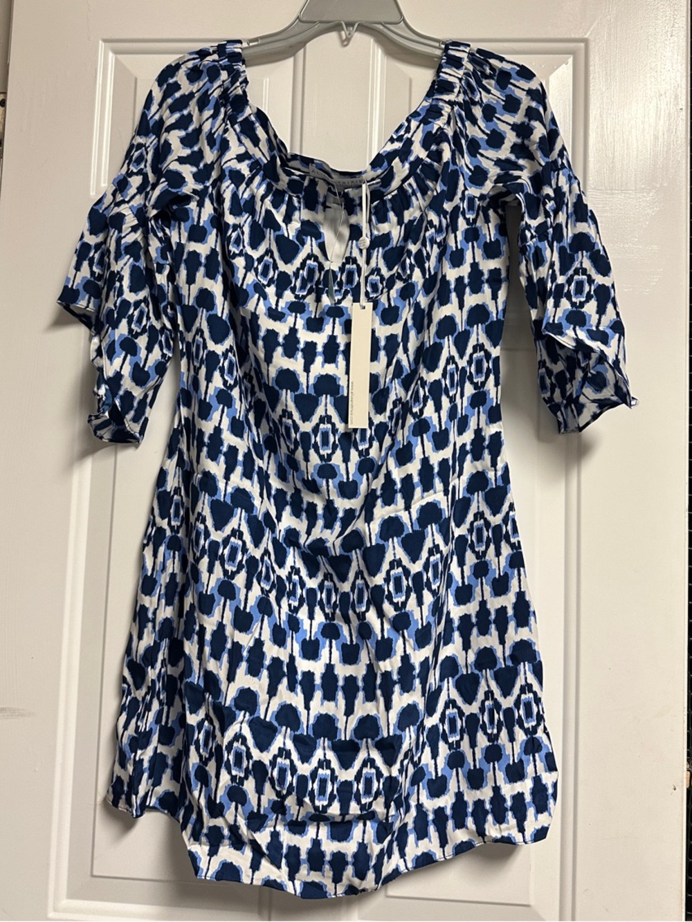 Alice + Trixie Willow Silk Off-the-Shoulder Blue and White Dress Women's Size M